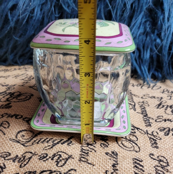 Vintage 3 piece collectable Party lite floral candle dish empty glass top - Picture 4 of 10